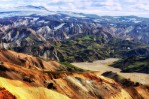 Výhled na duhové hory u Landmannalaugar