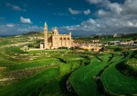 A drone's gaze captures The Sanctuary of Ta’ Pinu in Gozo, Malta