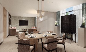 1 king size bed, 2 adults and 1 child.