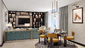 1 king size bed, 2 adults and 1 child.