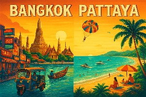 Ilustrační obrázek k destinacím Bangkok a Pattaya vytvořený za pomocí AI